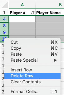 Delete Row Option in Excel