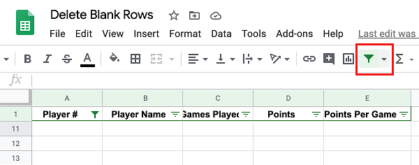 Filter Icon in Google Sheets