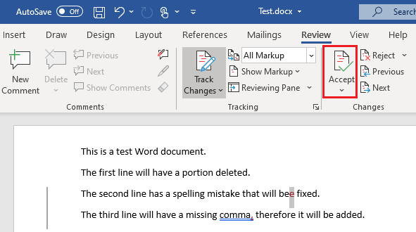 Accept or Reject Markup in Word