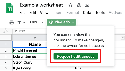 Request Edit Access in Google Sheets