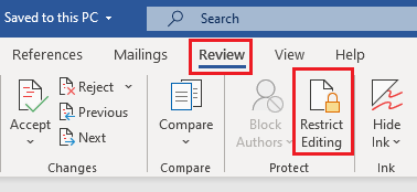 Restrict Editing Option in Word