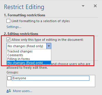Enable Editing Restrictions in Word
