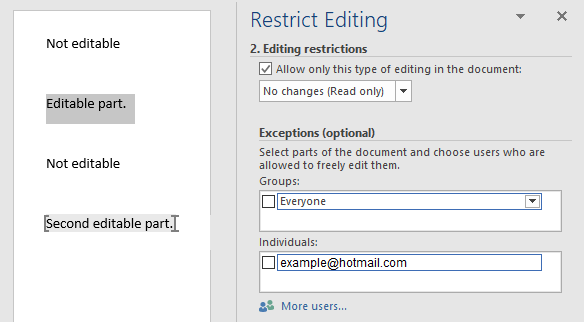 Exceptions to Editing Restrictions in Word