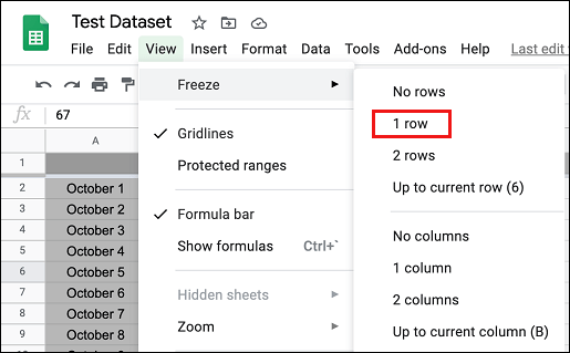 Freeze First Row in Google Sheets