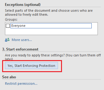Start Enforcing Restrictions in Word