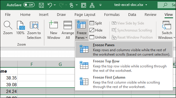 Freeze Panes Option in Excel