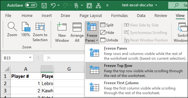 Freeze Top Row in Excel