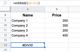 #DIV/0! Error From Average Formula