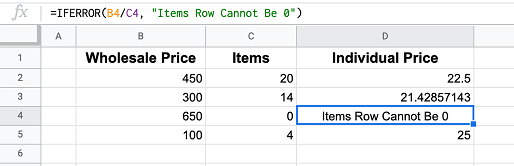 IFERROR Formula With Message in Google Sheets