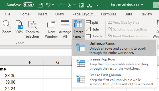 Unfreeze Panes in Excel