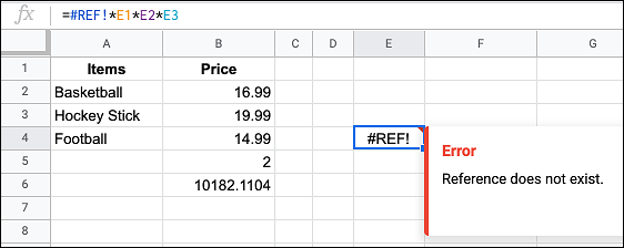 #REF Error From Copied Formula in Google Sheets