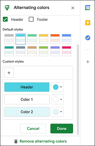 Alternating Row Color Styles in Google Sheets