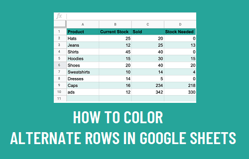 Color Alternate Rows in Google Sheets