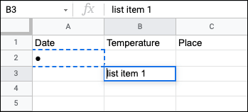 Add Bullet Point to Google Sheets