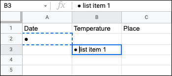 Bullet Point Inserted in Google Sheets