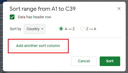 Add Another Sort Column Option in Google Sheets