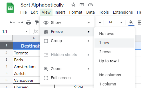 Freeze Header Row in Google Sheets