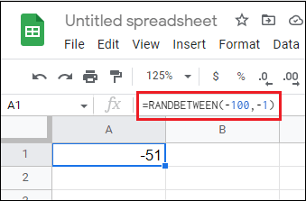 Generate Random Negative Numbers in Google Sheets