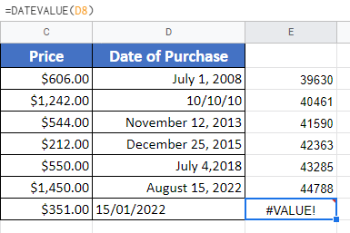 Date Alignment in Google Sheets